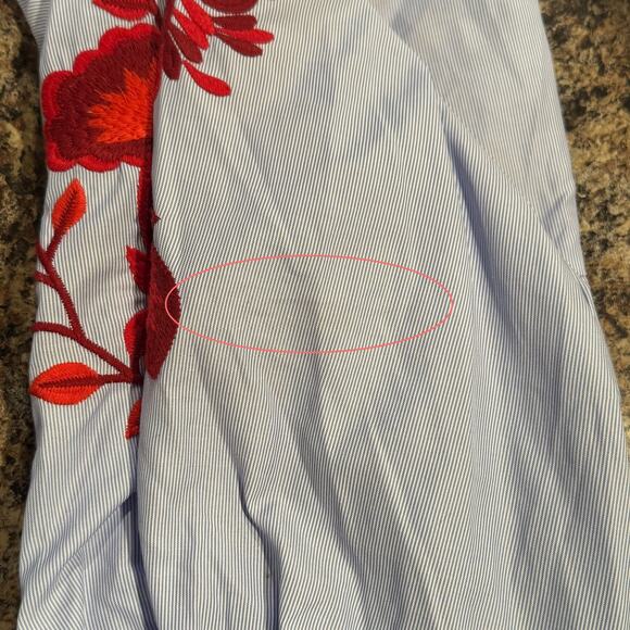 INC Top Boho Cottage Coastal Grandma Whimsigoth Embroidered Floral Stripe MP - Picture 6 of 7